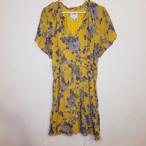 Anthropologie Mustard Yellow Floral Midi Dress